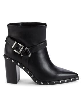 CHARLES by CHARLES DAVID Black Block Heel Silver Studded Decker Buckle Boot sz 5